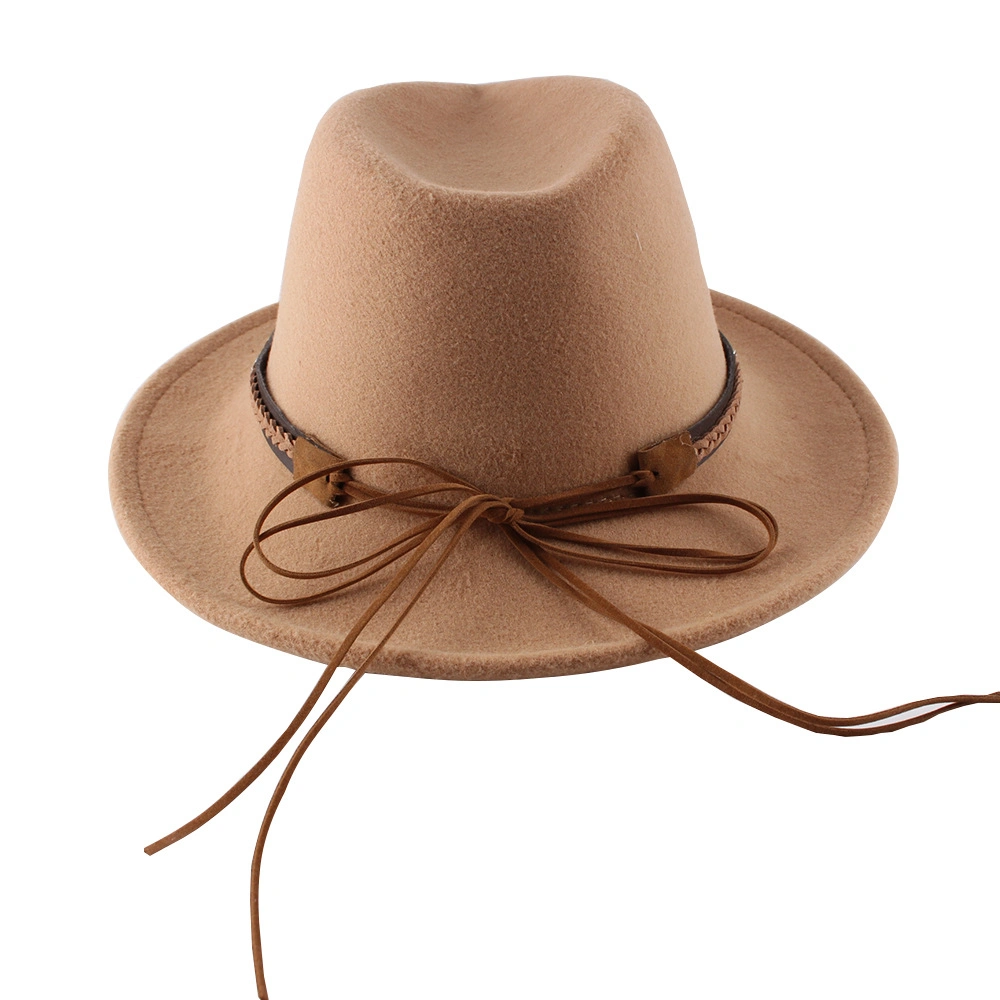 Fashion Design Wholesale Wool Felt Fedora Hats with Belt Women Fall Cowboy Dress Style Wide Brim Floppy Wool Fedora Hats