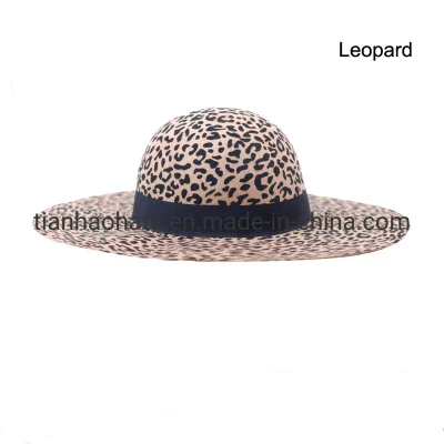 Chapéu feminino leopardo 100% lã de alta qualidade