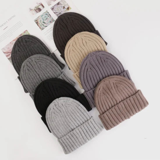 Gorro de inverno com punho de malha acrílica com logotipo personalizado boné unissex